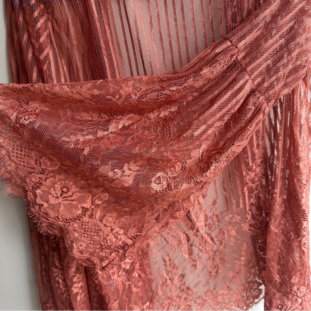 Xhilaration Burnt Rose Sheer Lace Kimono Cardigan Medium - Picture 6 of 10